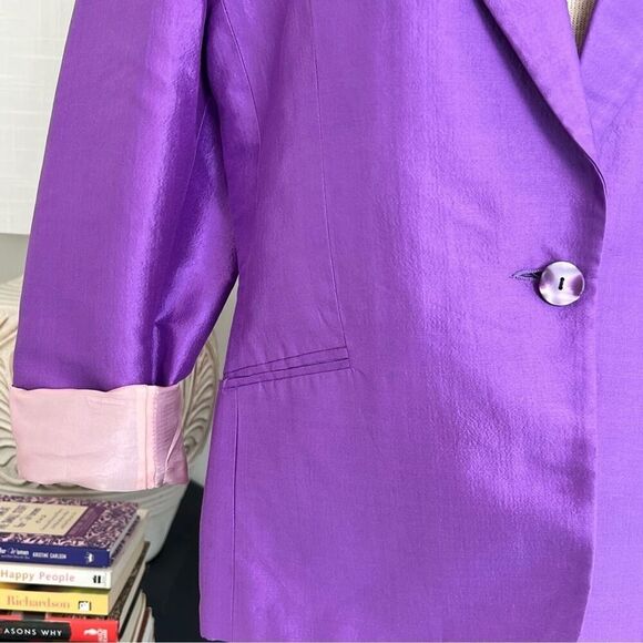 Javier Larrainzar Madrid Couture Purple Silk Dress blazer/Jacket size 44 - Picture 4 of 11